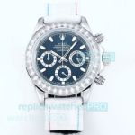 AAA Replica 43mm Rolex Daytona Mist Blue Dial Diamond Quartz Chronograph Watch 